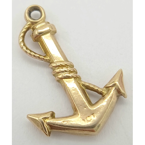 1184 - A 9K Yellow Gold Anchor Pendant/Charm. 2cm. 0.4g