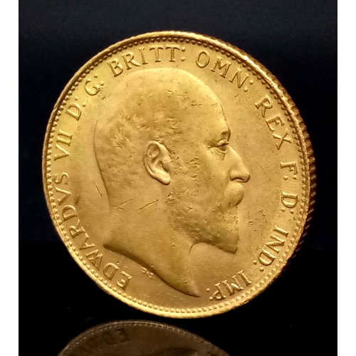 209 - A 1907 EDWARD VII FULL SOVEREIGN COIN. 22K GOLD. VF/EF. C-5009