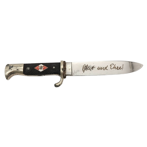 257 - A 3rd Reich Hitler Youth Knife by Jacobs & Co Solingen. Blood and Honour Blade.