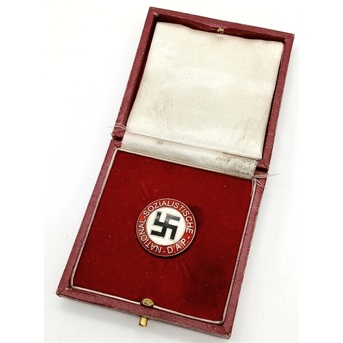 264 - A Cased 3rd Reich NSDAP Lapel Pin. RZM Marked on the rear.