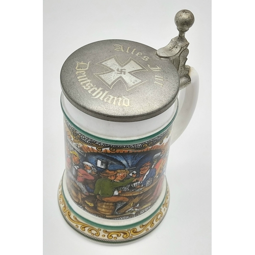 296 - A 3rd Reich Patriotic Lidded Glass Stein. ”All For Germany”