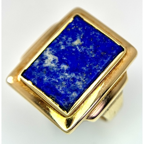 76 - A 14k yellow gold lapis lazuli signet ring - 14 x 10mm stone size. 7.3g total weight. size K1/2. 198... 