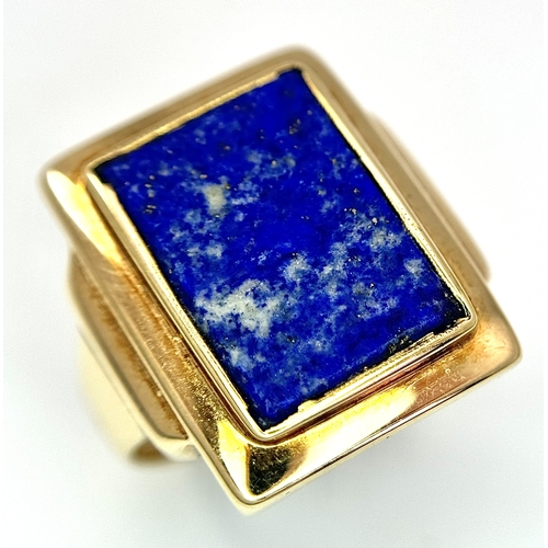 76 - A 14k yellow gold lapis lazuli signet ring - 14 x 10mm stone size. 7.3g total weight. size K1/2. 198... 