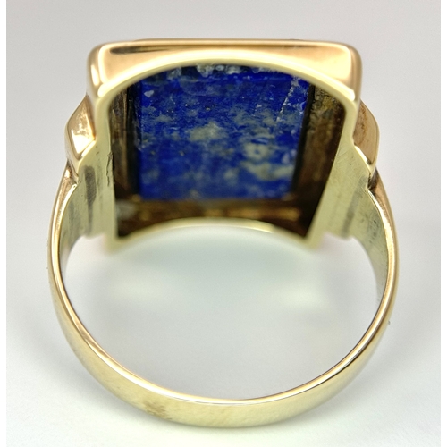 76 - A 14k yellow gold lapis lazuli signet ring - 14 x 10mm stone size. 7.3g total weight. size K1/2. 198... 