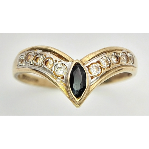 196 - Fabulous 9 CARAT GOLD CHEVRON RING , Set to top  with Sparkling ZIRCONIA and BLACK SPINEL. Fully hal... 