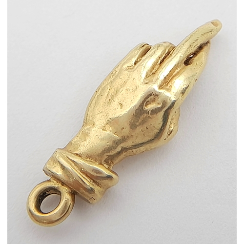 245 - Unusual and interesting 14 CARAT GOLD, LUCKY HAND CHARM/PENDANT . Having fingers crossed for good lu... 