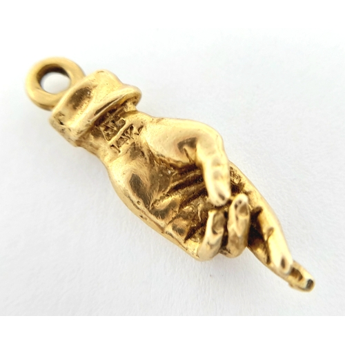 245 - Unusual and interesting 14 CARAT GOLD, LUCKY HAND CHARM/PENDANT . Having fingers crossed for good lu... 