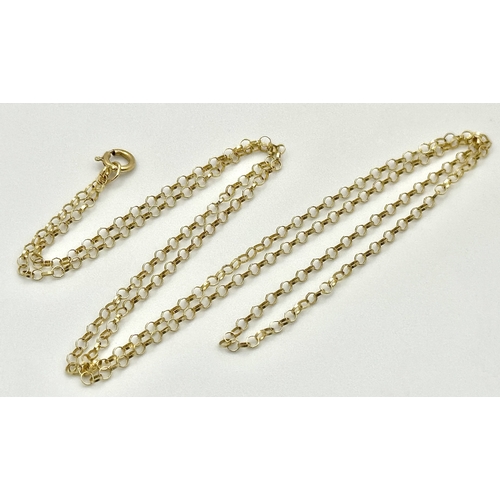 408 - A 9K Yellow Gold Disappearing Necklace. 44cm. 0.75g