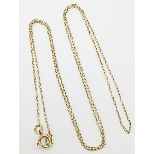 105 - Classic 9 CARAT GOLD FINE CHAIN NECKLACE. Long length at 55 cm. 1.08 grams. Please see pictures.