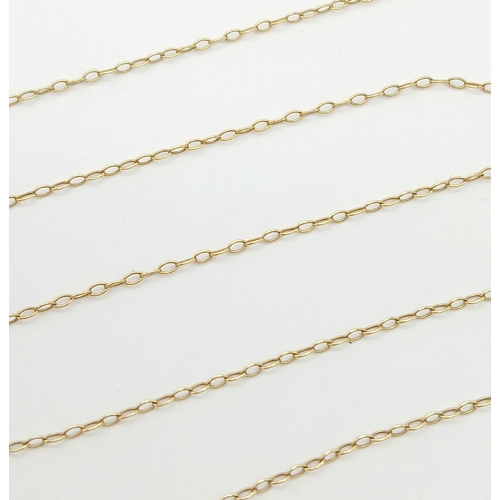 105 - Classic 9 CARAT GOLD FINE CHAIN NECKLACE. Long length at 55 cm. 1.08 grams. Please see pictures.