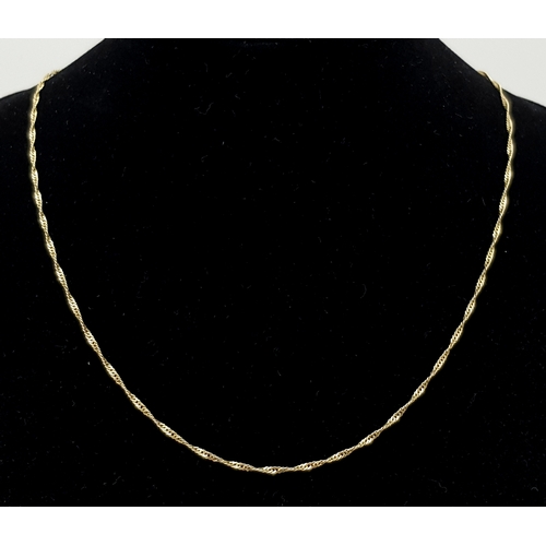 112 - Lovely Italian 9 CARAT GOLD FINE TINSEL TWIST CHAIN NECKLACE. Fully hallmarked. 1.8 Grams . 46 cm.(1... 