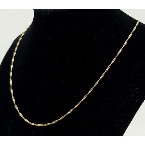 112 - Lovely Italian 9 CARAT GOLD FINE TINSEL TWIST CHAIN NECKLACE. Fully hallmarked. 1.8 Grams . 46 cm.(1... 