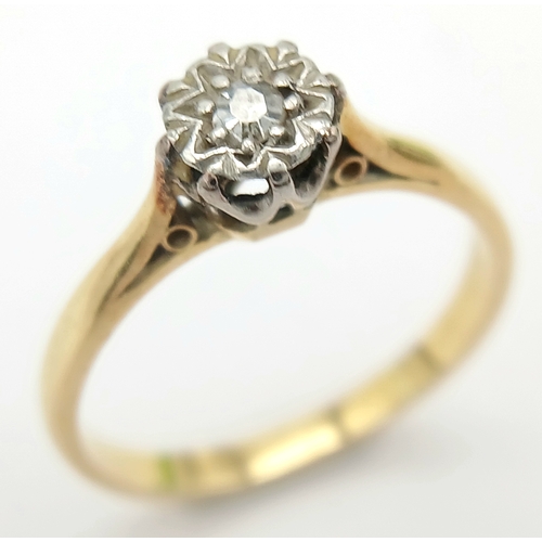 133 - Impressive 18 CARAT GOLD and DIAMOND RING. Consisting a faceted DIAMOND, illusion set  to top in a P... 