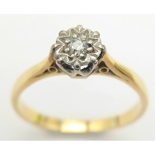 133 - Impressive 18 CARAT GOLD and DIAMOND RING. Consisting a faceted DIAMOND, illusion set  to top in a P... 