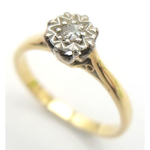 133 - Impressive 18 CARAT GOLD and DIAMOND RING. Consisting a faceted DIAMOND, illusion set  to top in a P... 