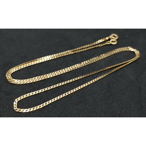 413 - Classic 9 CARAT GOLD  CHAIN NECKLACE. Flat and slim curb chain style. Approx 3.2 grams. 50 cm. (20”)... 