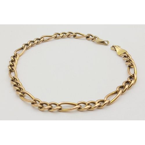 56 - Classic ITALIAN 9 CARAT GOLD FIGARO LINK CHAIN BRACELET. 2.4 grams. 18cm.