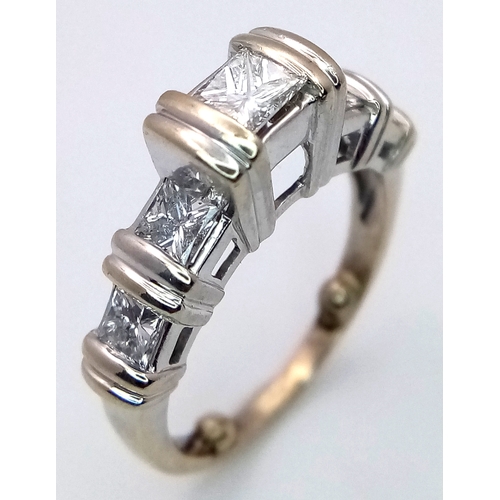 113 - A 14K WHITE GOLD DIAMOND 5 STONE PRINCESS CUT RING 0.90CT , 4.4G TOTAL WEIGHT, SIZE J. REF: LIAM 500... 