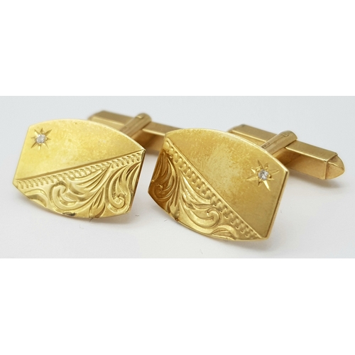 237 - A PAIR OF 9K YELLOW GOLD DIAMOND SET CUFFLINKS. 5.9G. SC5045.