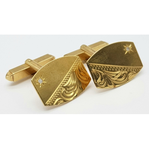 237 - A PAIR OF 9K YELLOW GOLD DIAMOND SET CUFFLINKS. 5.9G. SC5045.