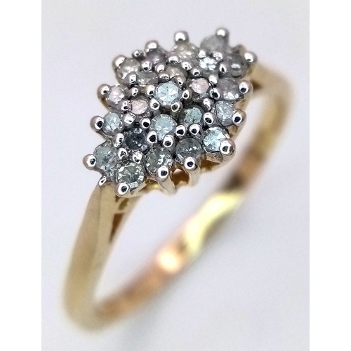 240 - A 9K YELLOW GOLD DIAMOND CLUSTER RING 0.25CT , 2.6G TOTAL WEIGHT, SIZE R. REF: A/S 1236