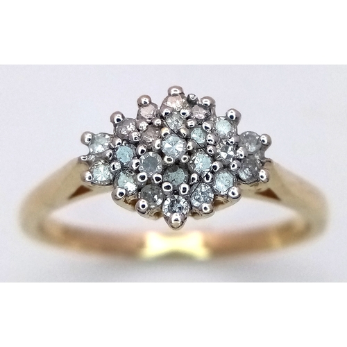 240 - A 9K YELLOW GOLD DIAMOND CLUSTER RING 0.25CT , 2.6G TOTAL WEIGHT, SIZE R. REF: A/S 1236