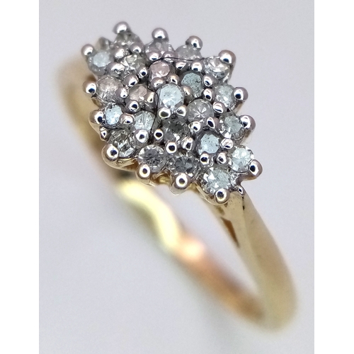 240 - A 9K YELLOW GOLD DIAMOND CLUSTER RING 0.25CT , 2.6G TOTAL WEIGHT, SIZE R. REF: A/S 1236