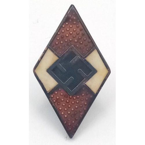 274 - A Rare Hard to find 3rd Reich Hitler Youth Knife Dagger Diamond Badge with both prongs still present... 