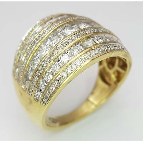 36 - AN 18K YELLOW GOLD 7 ROW DIAMOND RING. 1CTW. 5.9G. SIZE L. SC5078