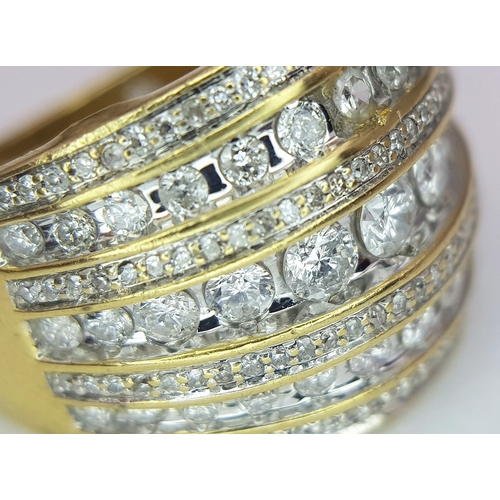 36 - AN 18K YELLOW GOLD 7 ROW DIAMOND RING. 1CTW. 5.9G. SIZE L. SC5078