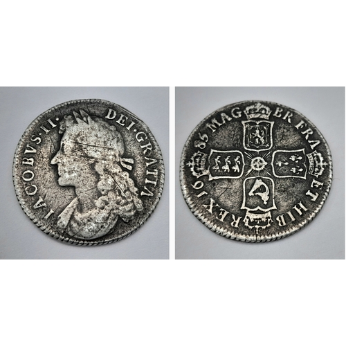 57 - A 1685 JAMES II SHILLING COIN 5.5G TOTAL WEIGHT. REF: TAN 5006