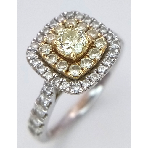 200 - AN 18K WHITE GOLD RING WITH WHITE AND CHAMPAGNE DIAMONDS .     4.3gms    size O . Ref: 21444