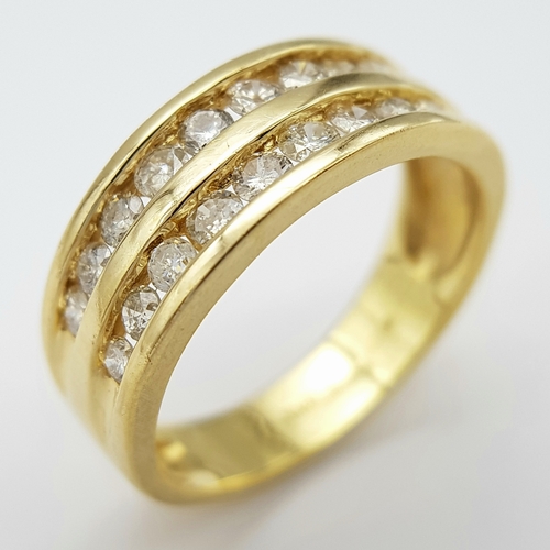 1206 - AN 18K YELLOW GOLD 2 ROW DIAMOND RING - 0.45CTW. 5G. SIZE N. A/S 1221.