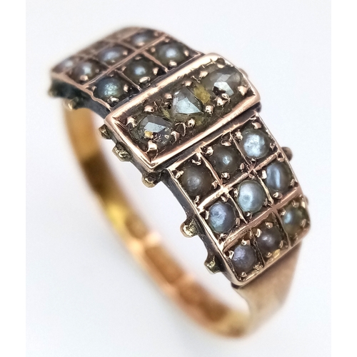 1014 - A 15K YELLOW GOLD ANTIQUE DIAMOND & PEARL RING 2.2G SIZE M , HALLMARKED CHESTER 182. Ref: SC 4030