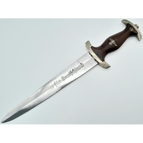 1373 - An Early WWII Third Reich SA dagger by Maker Carl Wusthof. Cherry red mahogany grip. Marks on blade ... 