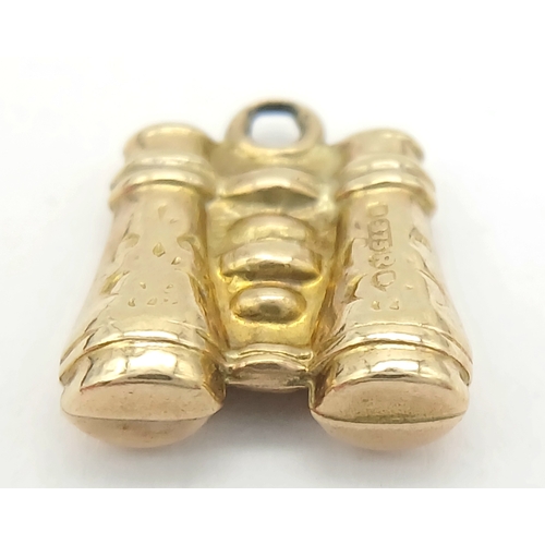 1191 - A 9K Yellow Gold Pair of Binoculars Pendant/Charm. 12mm. 0.65g