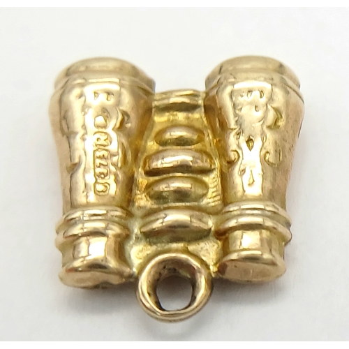 1191 - A 9K Yellow Gold Pair of Binoculars Pendant/Charm. 12mm. 0.65g