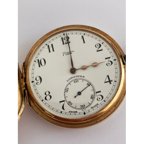 126 - Vintage 9 CARAT GOLD LONGINES HALF HUNTER POCKET WATCH. 17 Jewels. Swiss Made. No: 3840861. Supplied... 