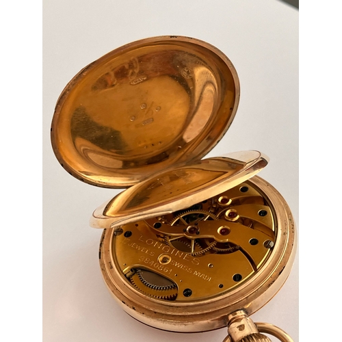 126 - Vintage 9 CARAT GOLD LONGINES HALF HUNTER POCKET WATCH. 17 Jewels. Swiss Made. No: 3840861. Supplied... 