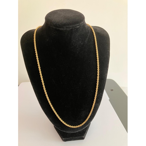 182 - Beautiful 9 CARAT GOLD ROPE NECKLACE. Fully hallmarked. 5.5 GRAMS. Longer length 56 cm.