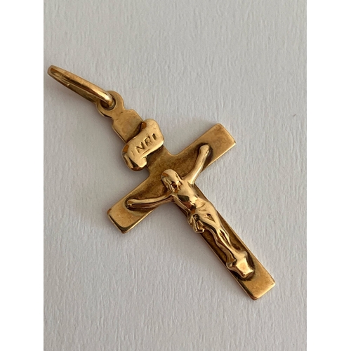 294 - Beautiful HALLMARKED  9 CARAT YELLOW GOLD CRUCIFIX /CROSS, PENDANT/CHARM. 0.67 Grams. 2.5 cm x 1.5 c... 