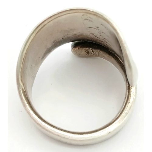 923 - An Antique Hallmarked 1866/7 Silver Spoon Ring Size O. The Ring measures 2cm Wide at the Crown and W... 