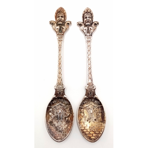 1687 - 2X antique 830 silver Christian spoons. Total weight 58G. Total length 13cm.