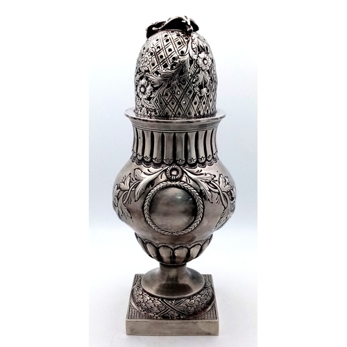 1692 - Withdrawn - A Wonderful Antique Sterling Silver Sugar Castor. Baluster form with pierced floral and ... 