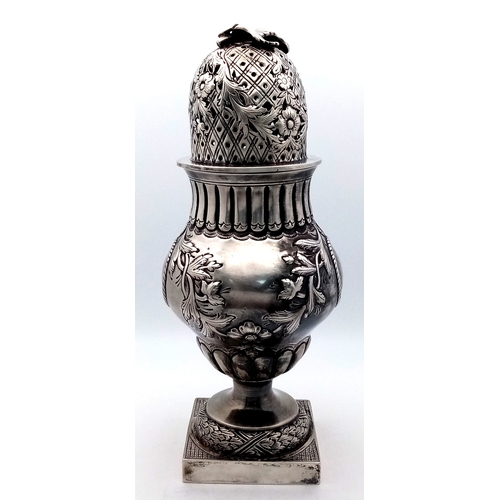 1692 - Withdrawn - A Wonderful Antique Sterling Silver Sugar Castor. Baluster form with pierced floral and ... 