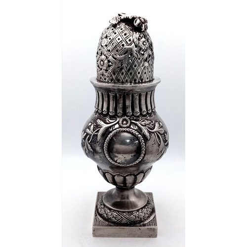 1692 - Withdrawn - A Wonderful Antique Sterling Silver Sugar Castor. Baluster form with pierced floral and ... 