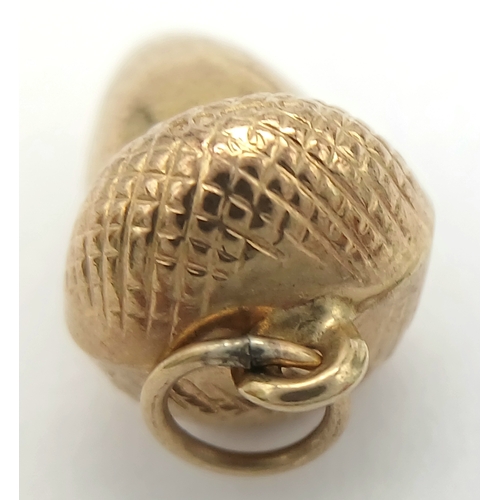 1369 - A 9K Yellow Gold Acorn Pendant/Charm. 15mm. 0.7g