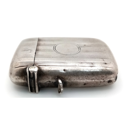 1296 - An antique sterling silver vesta case. Full Birmingham hallmarks, 1919. Total weight 32.3G. 4.5cm X ... 