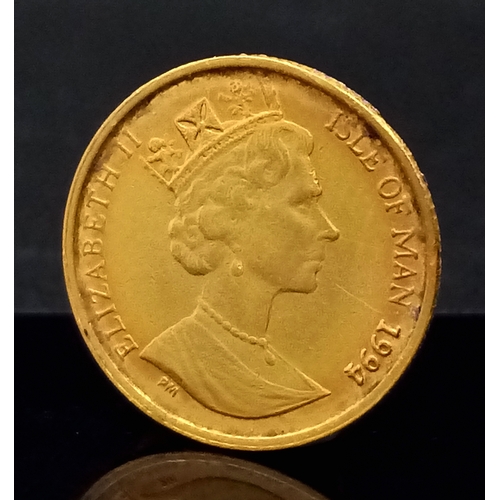 216 - A 1994 ISLE OF MAN ANGEL PURE GOLD COIN - 999.9 PURITY. 1/20OZ/ 1.6G.