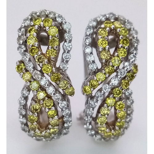 58 - A Fabulous Pair of 14K Gold, Yellow and White Diamond Dress Earrings. Beautiful swirl pattern. 22mm.... 